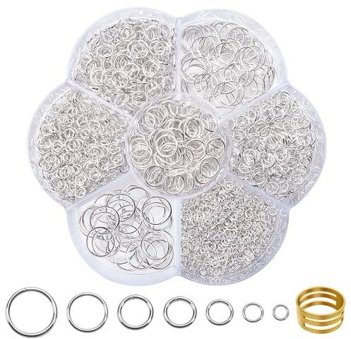 TOAOB 2300 Stück Jump Ringe Spaltringe Silber 3mm bis 10mm Metall Kettenringe Biegeringe mit Ring Öffner für Halsketten Armband DIY Schmuckherstellung