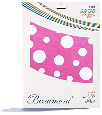 Beaumont Pink Polka Dot Musical Polishing & Cleaning Patterned Instruments Trumpet Clarinet Sax Flute Recycled Microfibre Cleaning Cloth Brass Silver 40 x 30 cm (BFC4030-PP)