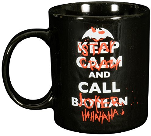 Batman 0122041 – Tazza Keep Calm And Call Stay Crazy And Call Joker, Porcellana, Ceramica, Nero, Circa 300 ml, 12 x 7,5 x 9,30 cm