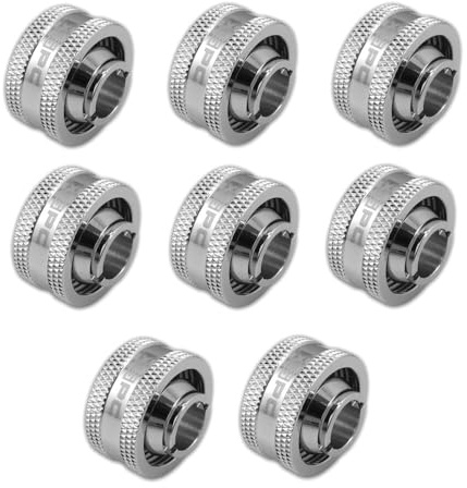 XSPC G1/4 Compression Fitting 1/2 ID 3/4 OD 19/13mm V2 Pack of 8 Chrome