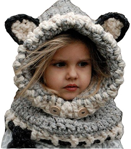 Odziezet-Bonnet Chaud Chapeau Cagoule Renard Bebe Enfant Echarpe Hiver Automne en Laine Tricote (girs)