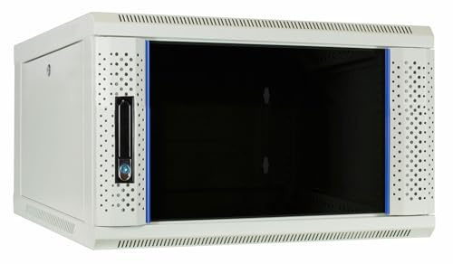 DSIT 6HE nätverksskåp (serverskåp) 19 tum väggmontering med glasdörr – vit/gråvit – (B x D x H) 600 x 368 mm – låsbar – lastkapacitet 60 kg – genomtänkt design