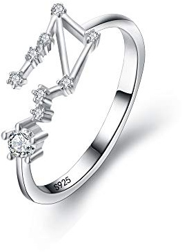 Clearine Damen Ring 925 Sterling Silber CZ Horoskop Tierkreis 12 Konstellation Astrologie Verstellbar Statement Geburtstagsgeschenk