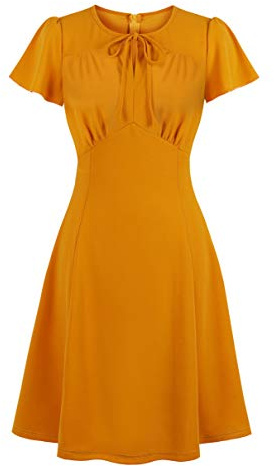 Wellwits Women's Ruched Bow Tie A Line Vintage Dress | Formal,Work,Office Lady,Party,Cocktail,Dance,Stretchy Fabric,Above Knee Length,Retro,Christmas Colors
