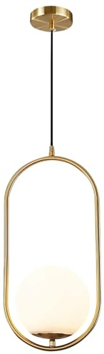KCO Lighting Goldene ovale Pendelleuchte mit weißer Glaslampenkugel, Weiße Vintage-Globus-Metallpendelleuchte mit 100 cm Höhenverstellung für Esszimmer, Kücheninsel, Schlafzimmer und Wohnzimmer