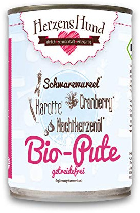 HjärzensHund® (12 x 400 g) | Ekologisk kalkon hundmat med ekologiska grönsaker för vuxna hundar | glutenfri | Super Premium våtfoder för vuxna hundar | 12-pack