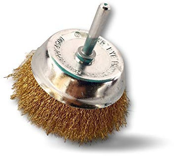 Brosse rotative métallique coupe Ø 75 mm | Lot de 10 | Sur tige Ø 6 mm | Fil laiton Ø 0,20 mm souple | Pour perceuse ou visseuse à mandrin | Kibros 2575LVx10