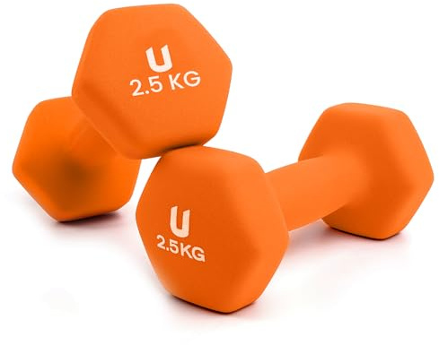 unycos - Neopren Hanteln【2er-Sets, 2,5 kg】Hexagon Kurzhanteln, Rutschfest für Damen und Männer, Anti-Roll-Design | Fitnessstudio, Krafttraining, Pilates, Gymnastik, Fitnessgeräte für Zuhause (Orange)