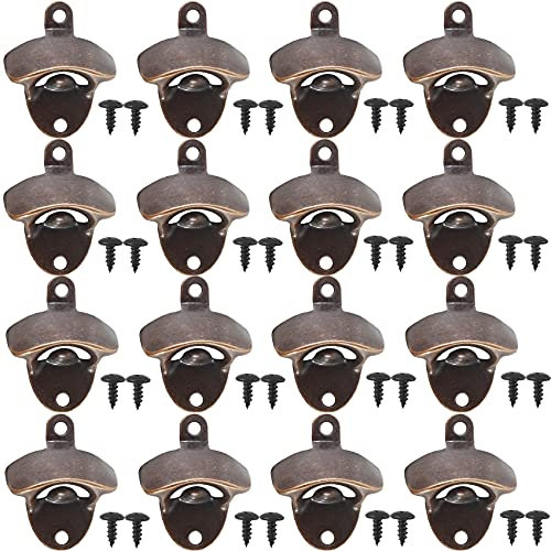 ROYHOO Lot de 16 décapsuleurs muraux vintage avec vis de montage pour bouchon de bière, bouteille de coca, vin, soda ouvert et cuisine, café, bar (bronze rouge)
