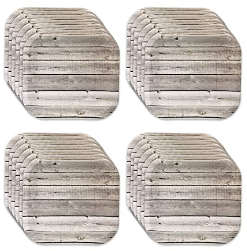 Havercamp Barnwood Lot de 24 assiettes carrées 22,9 cm 24 assiettes de table authentiques Motif bois de grange Assiettes Jetables