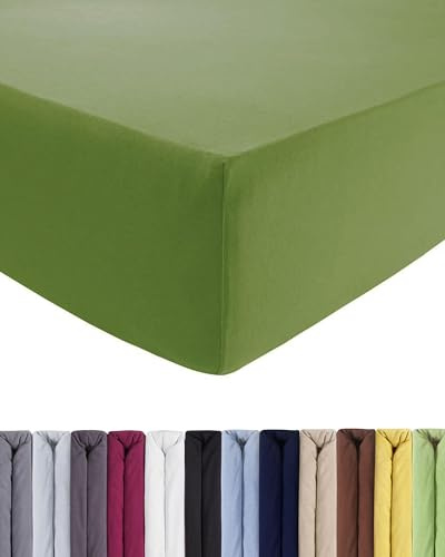 ENTSPANNO Luxus Spannbettlaken 140x200 bis 160x220 cm - Aus weichem Premium Jersey - Ideal für Wasser- u. Boxspringbett bis 35cm Höhe - Blattgrün