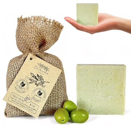 Dr.Ancient Barra de Jabón de Aceite de Oliva Orgánico Natural Vegano Tradicional Hecho a Mano - Antibacterial, Efectivo Para el Acné - Absolutamente Sin Químicos 140 g (Paquete de 1)