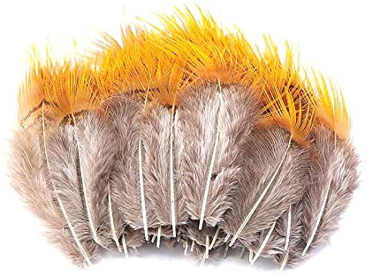 MARMODAY Natürliche Bastelfedern, 100 Stück, gelbe Mini-Hühnerfedern (5,1–7,6 cm) für DIY-Ohrringe, Schmuck, Hochzeitsfeiern, Federmasken, Kunst- und Bastelprojekte (gelb)