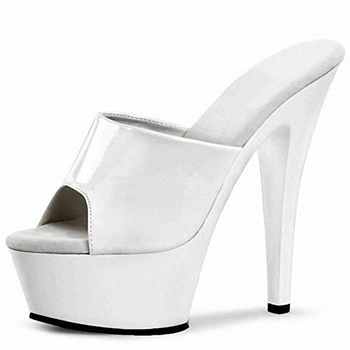 HYDgfiuf Damen Schwarz & Weiß High Heels Pantoletten Sandalen Sexy Stripper Club Pole Dance Hochzeitskleid Party Schuhe Große Größe 35-46,Weiß,46