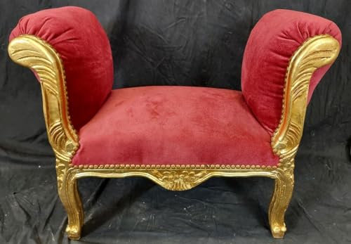 Casa Padrino Barock Schemel Rot/Gold - Handgefertigter Antik Stil Hocker - Barockstil Hocker - Wohnzimmer Möbel im Barockstil - Barockstil Möbel - Barock Möbel - Barock Einrichtung