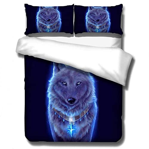 TAKOLI Bettwäsche 135 x 200 Wolf Motiv, Weiche Microfaser 3D Wolf Mit Tiermotiv Bettwäsche Set 2 teilig - Wasser Feuerwolf Bettbezug & 1 Kissenbezüg 80x80, mit Reißverschluss
