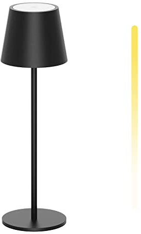 K-Bright 1 Stück LED Dimmbare Akku Tischlampe aus Aluminium Schwarz | 3000K/4000K/6000K Drei Farbtemperaturen akku Tischleuchte mit USB-C, IP54 Wasserdichte für Esstisch, Nachttisch und Camping