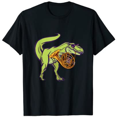 French Horn Player Messing Instrument T-Rex Dino French Horn T-Shirt