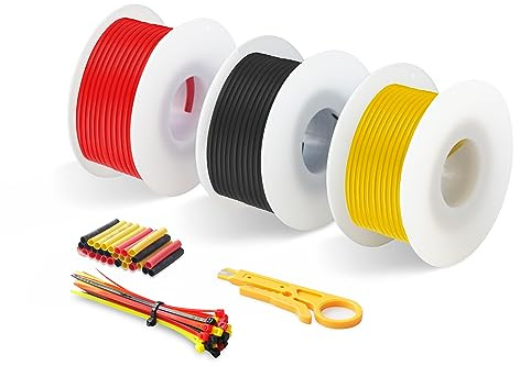 HuLuWa 24AWG 0,2mm² Kit Fils Électriques Silicone, 3 Coloris, 16m | Fils silicone souples multibrins en cuivre étamé, 3 coloris, pour RC, LED, électronique et modélisme
