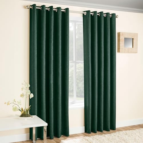 Enhanced Living Vogue Green 46 x 54 inch (117x137cm) Eyelet Thermal Noise Reducing Dim Out Curtains for Bedroom and Living Room