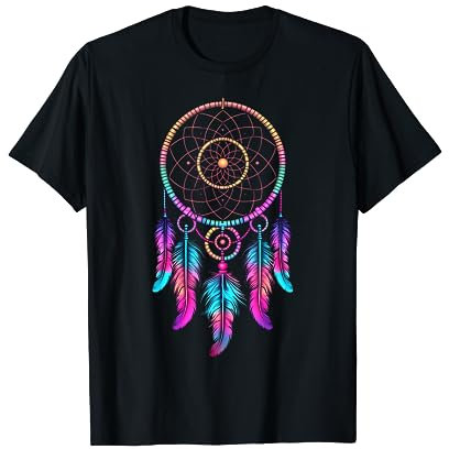 Bunter Traumfänger Feder Tribal Indianer Tattoo Dreamcatcher T-Shirt