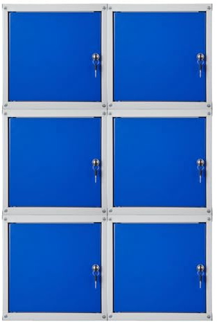 PROREGAL Mega Deal 6X Casier métallique verouillable Cubic | HxLxP 35x35x35cm | Gris/Bleu | Armoire à casier Cube, Consigne Polyvalente, vestiaire, Placard en métal