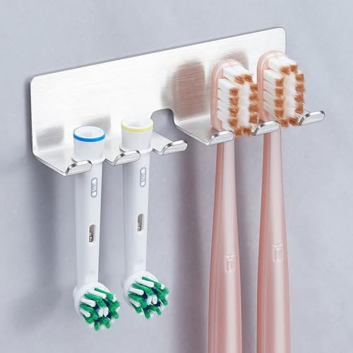 YYBO Zahnbürstenhalter Wand Ohne Bohren, Zahnbürstenkopf Halter, Zahnbürstenhalter Elektrische Zahnbürste Halterung Zahnbürstenköpfe, Bad Aufsteckbürsten Halter Bürstenkopf-Halterung (Silber, Groß)
