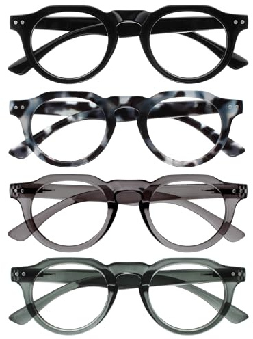 OPULIZE RIO Gafas de Lectura con Filtro de Luz Azul Pack de 4 - Montura Parte Superior Plana - Negro, Azul, Verde, Gris - Hombres y Mujeres - BBBB53-1367 - +1.50