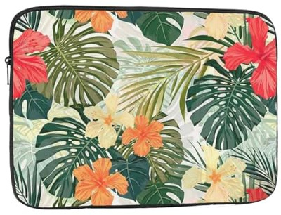 AABSTBFM Housse pour ordinateur portable avec impression de feuilles de végétation et fleurs d'hibiscus, étui de protection en tissu Oxford antichoc pour ordinateurs portables de 17 pouces, idéal pour