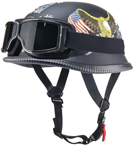 Vintage Motorradhelm Halbhelme ECE/DOT Genehmigt Halbschalenhelm für Herren und Damen Jethelm Retro mit Schutzbrille Chopper Helm, Scooter-Helm Fahrradhelm mit Schnellverschlussschnallen 7,M