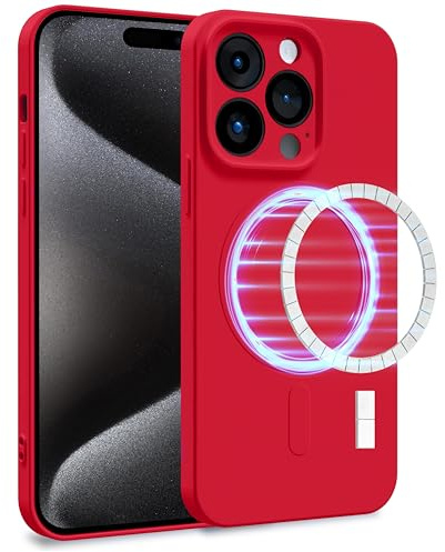 MyGadget Cover [ Compatibile con MagSafe ] per Apple iPhone 15 Pro - Custodia in Silicone Morbido a Doppio Strato – Case con Protezione Fotocamera & Fodera Interna - Rosso