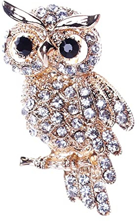 Zasdvn Eulen-Brosche, Strass-Eule, Vintage-Kristall-Anstecknadel, modische Brosche, Schönheits-Brosche, Schals, Schal, Clip, Vogel-Thema, Bernstein-Brosche, Anstecknadel/Clip für Damen