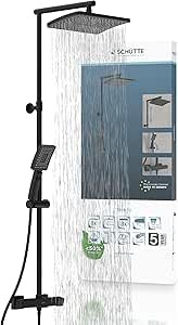SCHÜTTE TRENTO 60170 - Sistema de ducha con termostato, juego grande de lluvia (32 x 20 cm) y ducha ajustable, barra, columna y panel