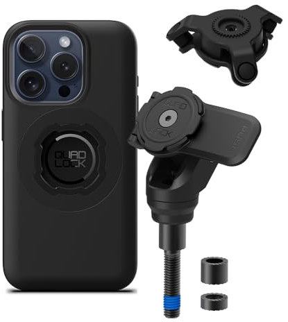 Quad Lock Motorcycle Handlebar Clamp Bolt Phone Mount PRO Kit with Vibration Dampener and iPhone 15 Pro MAG Case