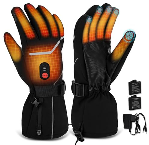 Podazz Beheizte Handschuhe 7.4V 6000mAh (2x3000mAh) Akku, 3 Heizstufen Heizhandschuhe Wasserdicht Touchscreen für Herren Damen, Winterhandschuhe für Skifahren Motorrad Radfahren Wandern - Schwarz XL