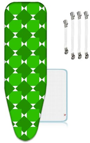 ZJBKX Bügelbrettbezug für Dampfbügelstation, geeignet für Bügelbrett von 35 –50 cm x 135 – 150 cm, mit 4 Bezugsspanner, 1 Bügeldecke