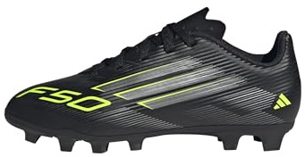 adidas Unisex niños F50 Club Firm Ground/Multi Ground Football Boots Kids, Core Black/Iron Metallic/Lucid Lemon, 37 1/3 EU