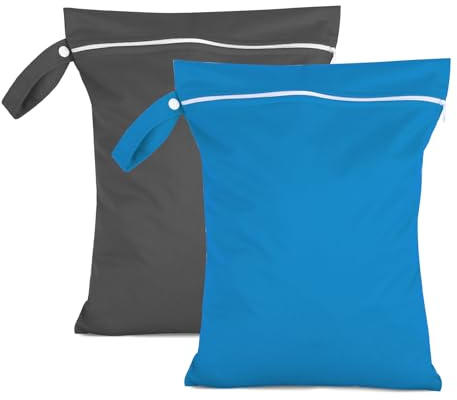 Moorle 2 Stück Nassbeutel 40 x 30 cm, Wasserdichter Wäschesack Schwarz & Blau, Wiederverwendbarer Reise Nasssack mit Reißverschluss, Klein Nasstasche Schwimmen für Badeanzüge, Strandtücher, Windeln