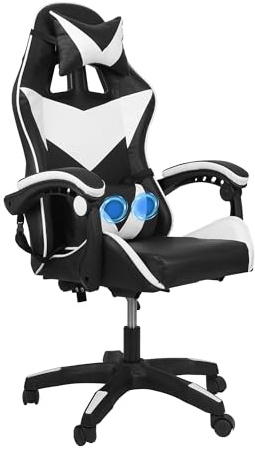 COZYBRITE Gaming Chair Office Desk Computer Chairs Swivel with Massage Headrest Back Support Reclining Ergonomic Design Faux Leather (Black+White)