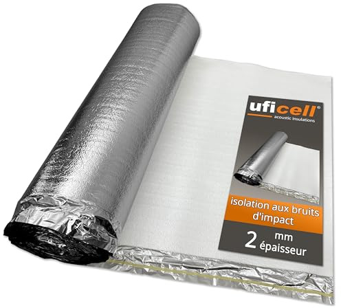 Sous-couche d'isolation acoustique aux chocs uficell® ALU Plus en mousse PE avec pare-vapeur en aluminium, idéale pour les sols stratifiés et parquetés, épaisseur : 2 mm (épaisseur 2 mm | 50 m²)