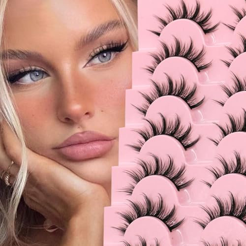 SIVZUMO 7 pares Manga Lashes Aspecto natural Wispy Spiky Lashes de pestañas postizas 3D asiáticas Las pestañas de anime cruzadas parecen un grupo de pestañas individuales