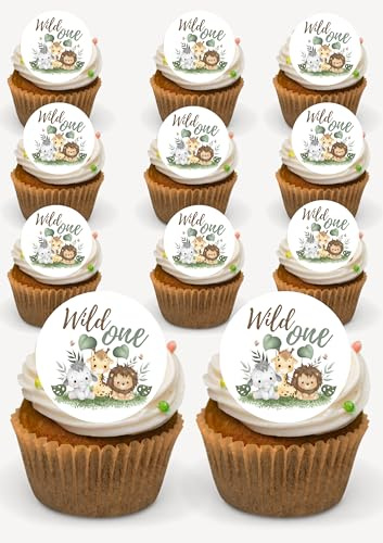 Wild One Cupcake Toppers Jungle Animal One Cupcake Picks 1st Birthday Baby Shower Cake Decorations Jungle Safari Theme Kids Birthday Party Supplies Decorations 24 Pcs per pack Precut