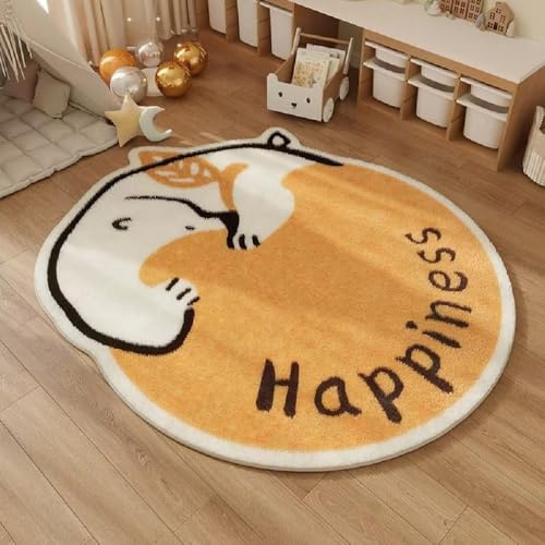 Alfombras Salón Alfombra Habitación Lavables para Dormitorio Antideslizante de Cama Infantil Peluche Fácil Cuidar, Amarillo Beige Round Rug Alfombra de Juegos Lavable Oso León (Amarillo, 80x80cm)