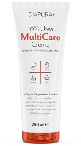 DIAPURA Urea Creme 10% Körpercreme trockene Haut aus Deutschland, 250 ml | mit Urea, Glycerin, Dexpanthenol & Jojobaöl, für Füße, Hände & Körper, ohne schädliche Inhaltsstoffe, vegan