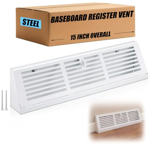 Yaocom 15 Inch Baseboard Register Duct Opening Size Modern Design White Baseboard Vent Covers with Screws for Wall Home Floor Air Covers Supply Floor Diffuser