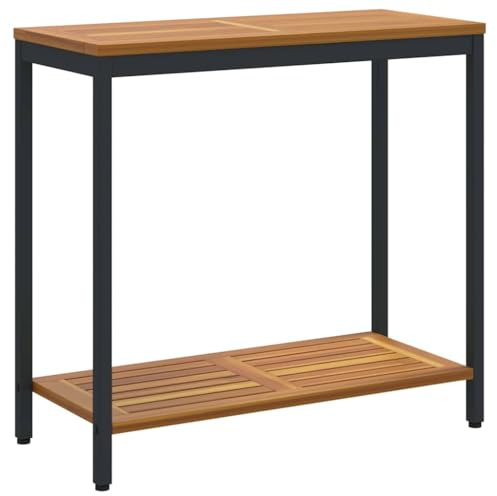 Makastle Wandtisch Beistelltisch Gartentisch Konsole Tisch Outdoor Konsolentisch Flurtisch, Natur & Schwarz 35x80x75 cm Massivholz und Stahl