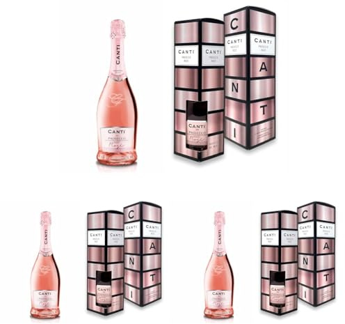 Canti - Prosecco D.O.C. Millesimato, Vino Espumoso Rosado Extra Seco, Estuche Regalo, Uva Glera y Pinot Noir de Veneto, Sabor Fresco y Dulce, 1x750 ml (Paquete de 3)