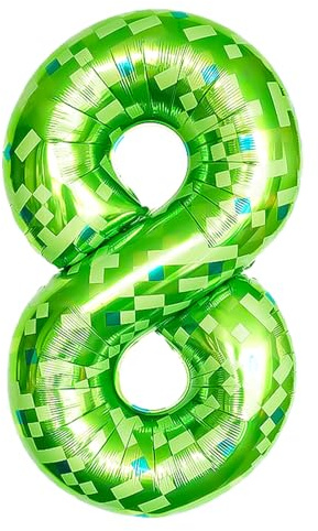 Pixelisée Foil Ballons Anniversaire 8- Verte - 100cm -Hélium Ballon Chiffre 8 - Happy Birthday Ballons Vidéo Game Anniversaire Party Décoration Pour Enfants et Adultes
