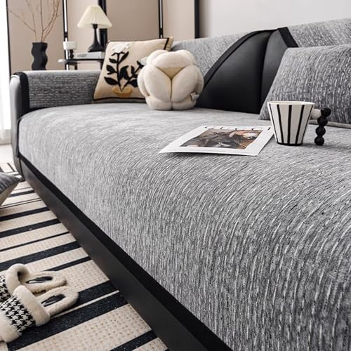 Tielag Sofa Überzug 1 2 3 4 Sitzer, Chenille Couch Überzug, Sofaschoner rutschfest, Sofabezug L Form, Sofadecken für Sitzfläche Washable, Grau, 70 x 180 cm