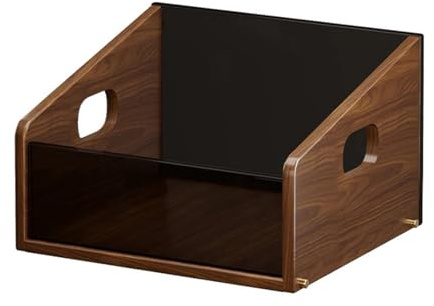 Generic Scatola Porta Vinili Contenitore per Dischi Espositore per Album Organizzatore Multiuso in Legno E Acrilico con Maniglie Adatto per Soggiorno E Uffic, Grande